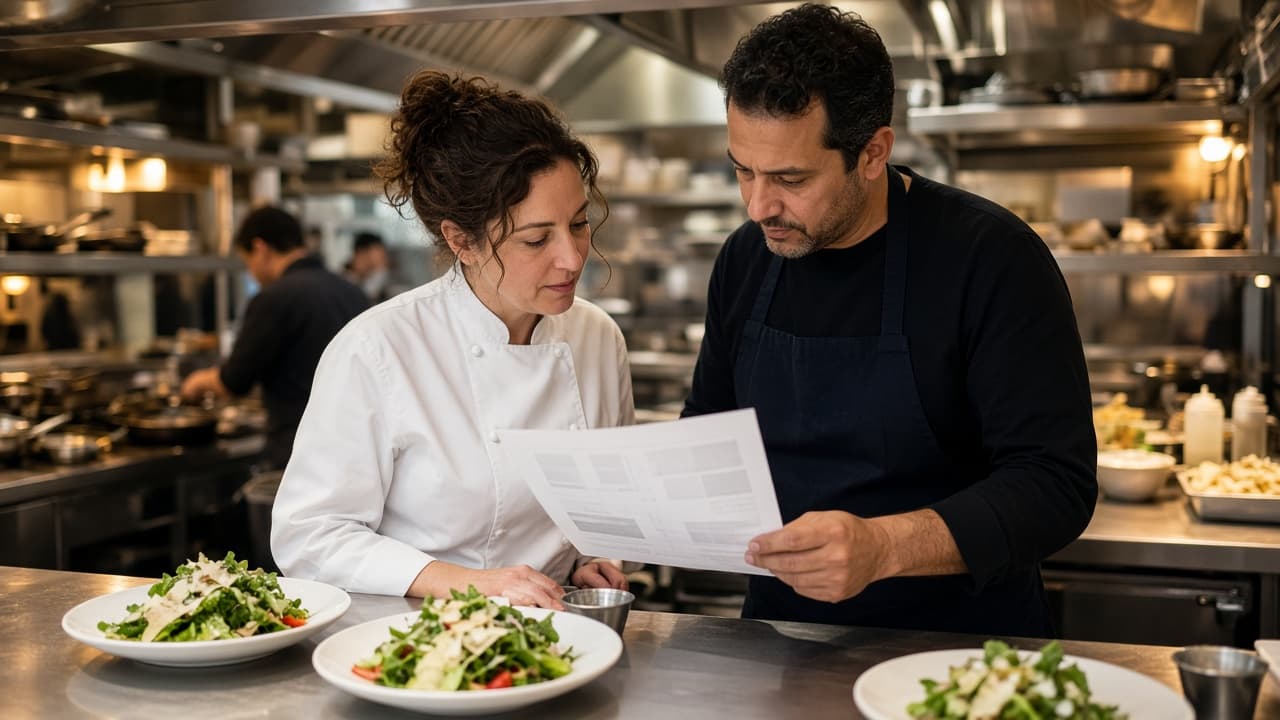 A chef and coordinator at the kitchen pass