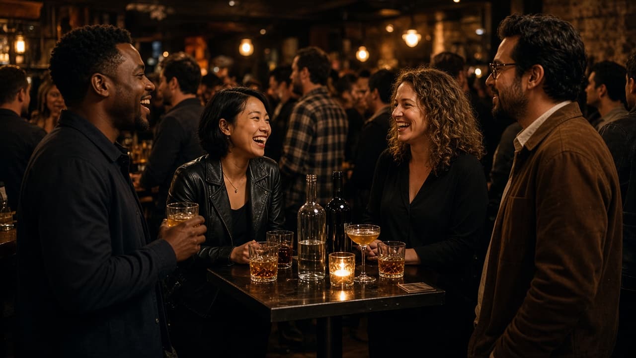 Friends celebrating a bar buyout