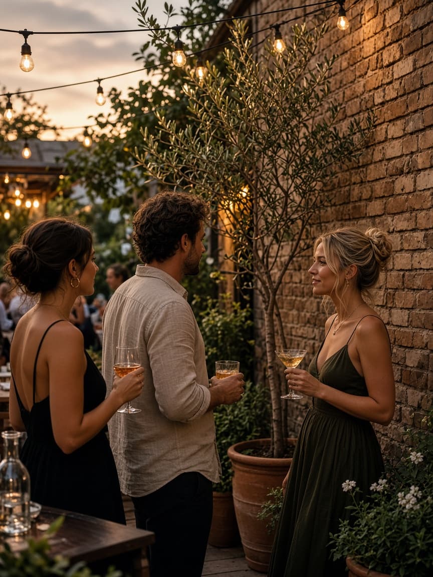 Guests at a patio cocktail hour