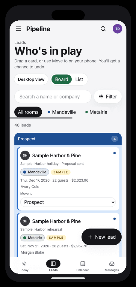 Booked & Busy pipeline on an iPhone